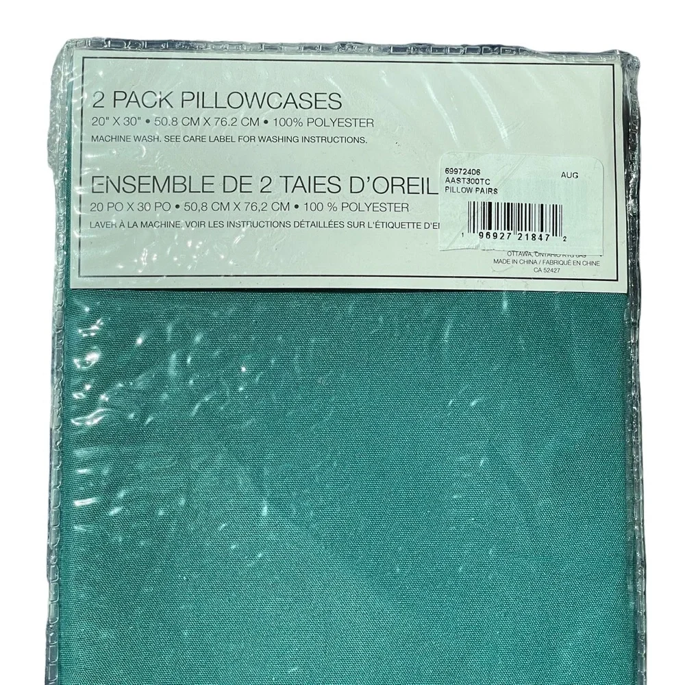 HOME STYLES Standard Pillow Cases Two Pack Teal 20”x30”
